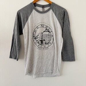 Magnolia Waco Texas Gray Raglan Baseball Tee